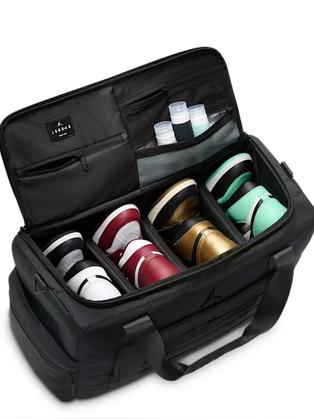 Jordan Black Travel Duffel with Padded Handles & Front Utility Pocket